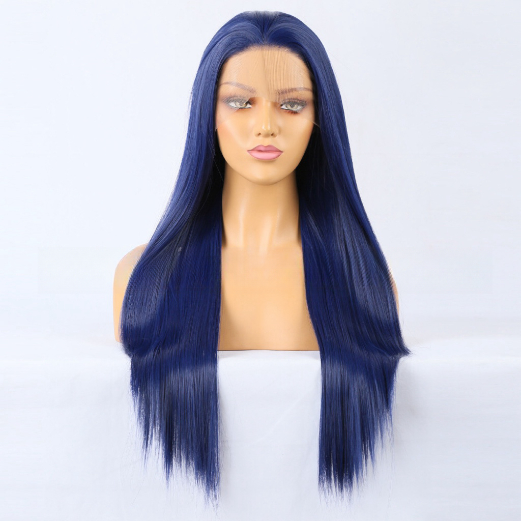 Peruca azul reta peruca dianteira do laço sintético perucas sem cola pronta para usar longo peruca de cabelo azul perucas de renda de cabelo sintético para mulher
