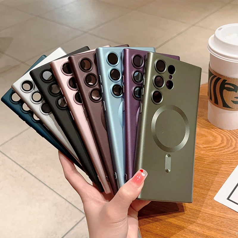 Original Matte Magnetic Magsafe Phone Case For Samsung Galaxy S24 S23 S22 S21 S25 Ultra Plus fe Shockproof Wireless Charge Cover