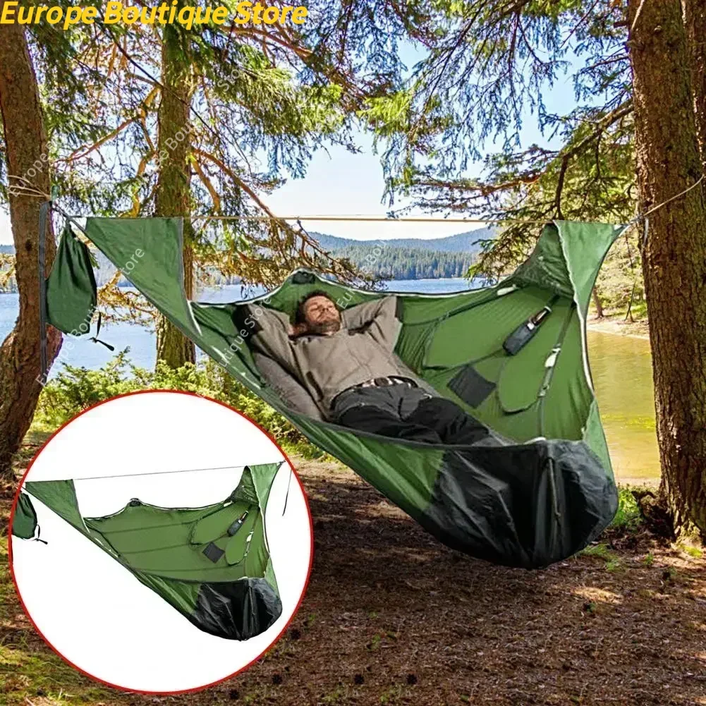 Amaca da campeggio con cinghie solide antistrappo e antizanzare con rete da letto Amaca da campeggio portatile per più persone da campeggio all'aperto Attrezzatura da campeggio