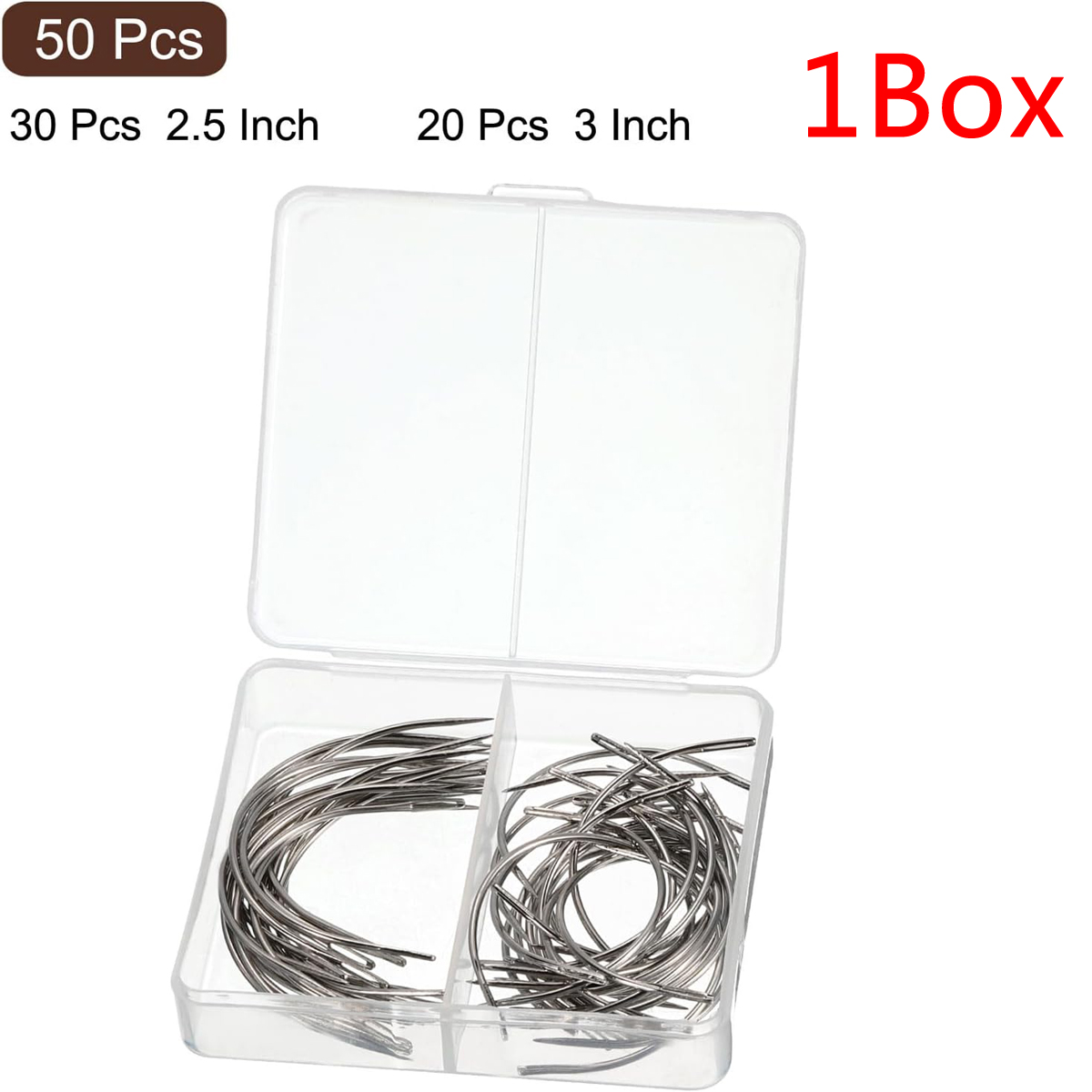 50 stks/doos 2.5 "/3" C Type Haar Weven Gebogen Stalen Naalden Pins Naalden Grote Ogen Hand Quilten Weven naald