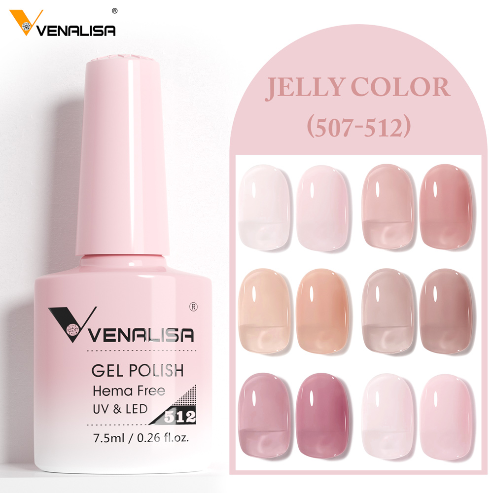 Venalisa HEMA ฟรีเล็บเจล Glitter Gorgeous Full Coverage Soak Off UV LED เล็บฝรั่งเศส Jelly Pink Nude Collection 7.5ml