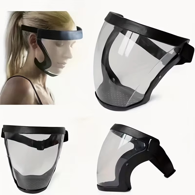 Máscara de proteção transparente facial completa com fivela ajustável – Escudo facial reutilizável e resistente ao calor para segurança no trabalho, fora