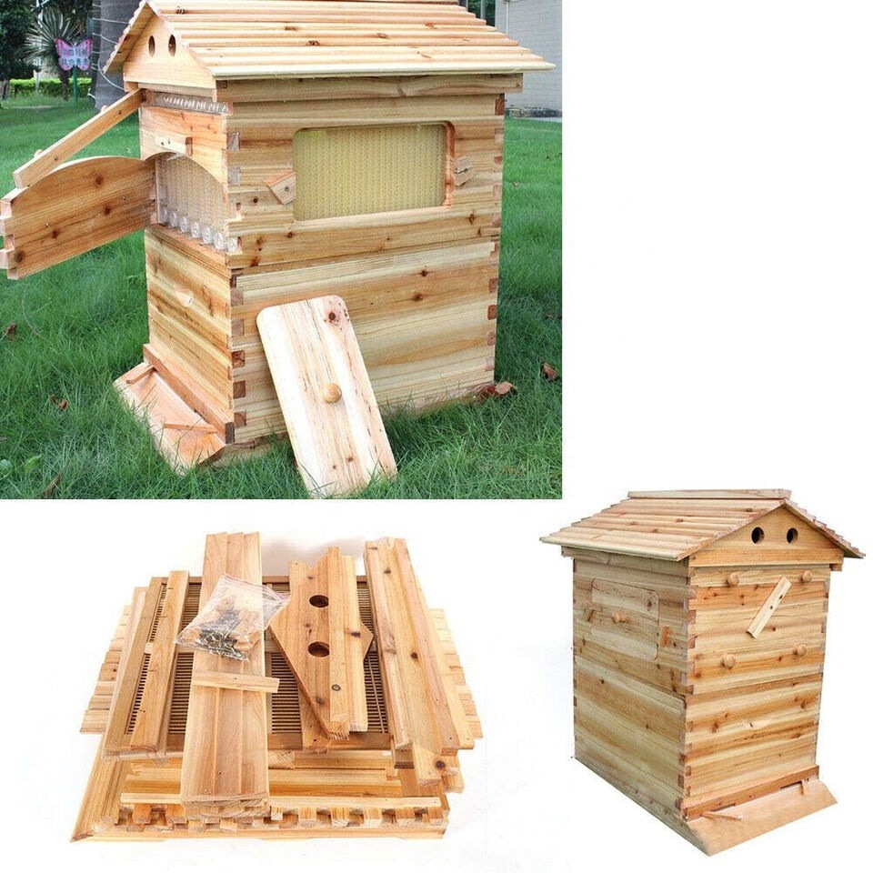 2025 new Full Set Automatic Self-Flowing Beehive Chinese Fir Wood Hive Frame Villas Honeycomb Bees Wholesale Animal Cages Honey