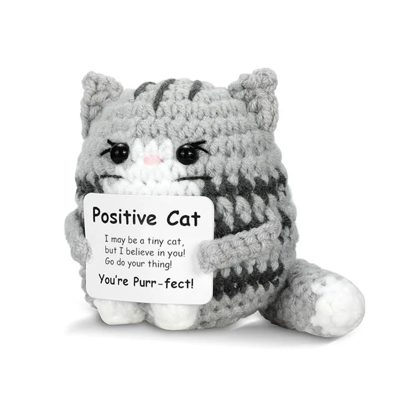 New Crochet Cat Doll Ornament Home Room Decoration Handmade Knitted Positive Energy Cat Doll With Card Christmas Party Gifts