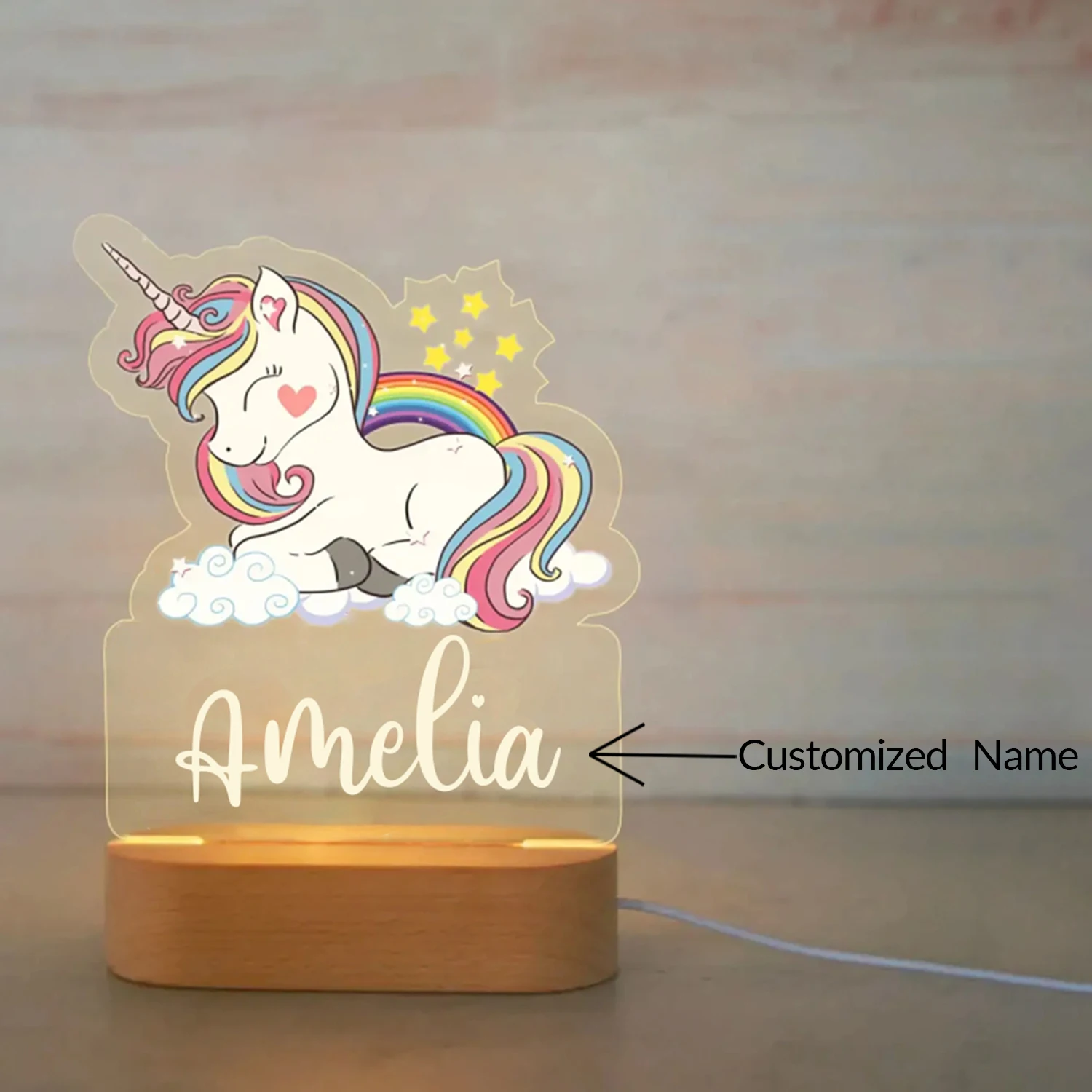 ส่วนบุคคลเด็กสัตว์ Night Light CUSTOM ชื่อโคมไฟอะคริลิคเด็กทารกตกแต่งห้องนอน Neonate วันเกิดคริสต์มาสของขวัญ
