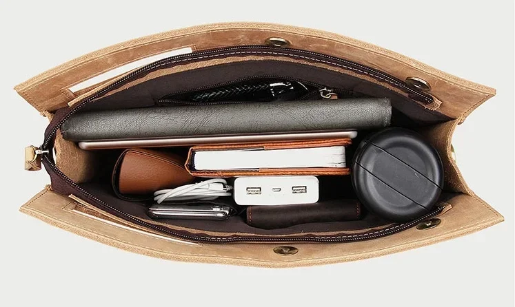 Borsa portadocumenti in pelle MAHEU borsa portadocumenti in vera pelle con File A4 in pelle di cavallo pazzo Business formale