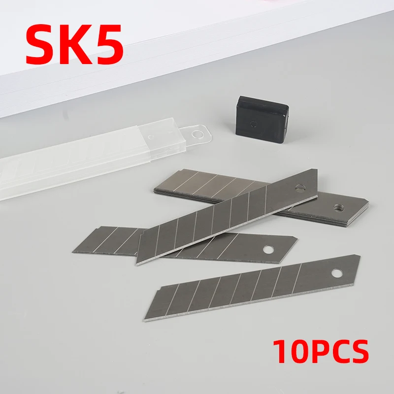 Lames de couteau utilitaires SK5, 10 pièces, 9/18/25mm, en alliage de carbone, coupe-boîte en acier, ouvre-lettre, lames de rechange à pression