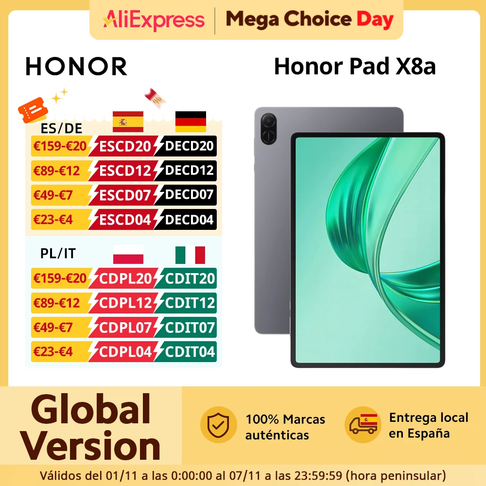 【Marca +】HONOR Pad X8a Tablet WIFI Versión Global 4GB 128GB 11 pulgadas Pantalla de 90 Hz Batería de 8300 mAh Snapdragon 680 Android 14