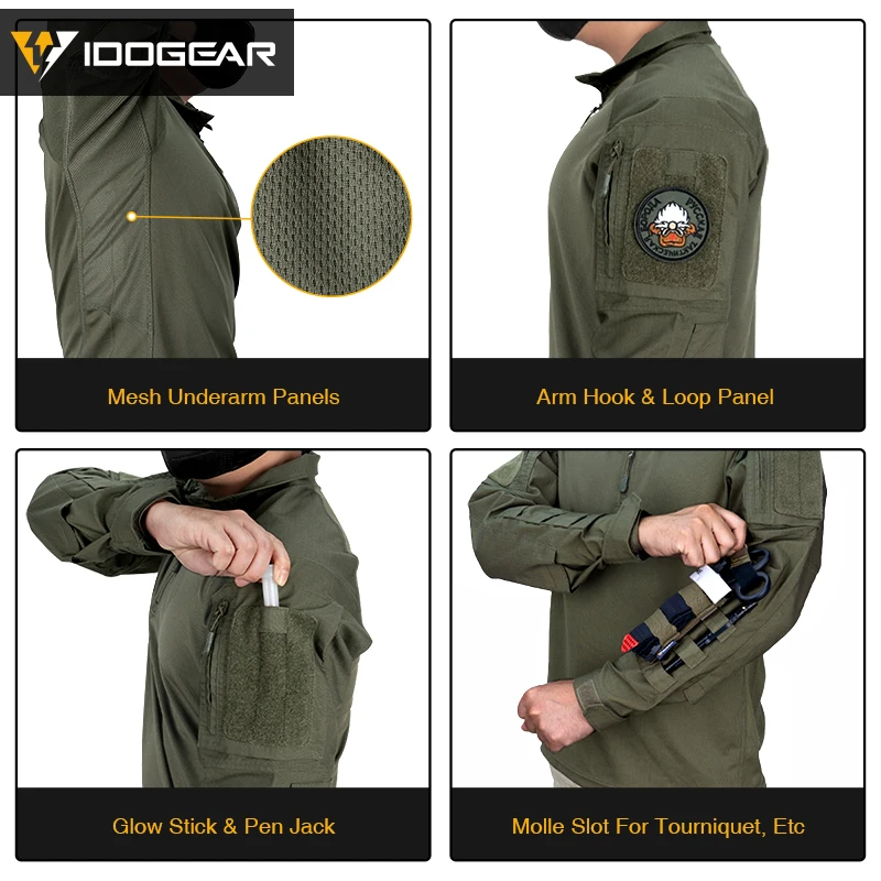 IDOGEAR UFS camisa táctica BDU ropa de combate con coderas camisa ligera elástica transpirable 3116