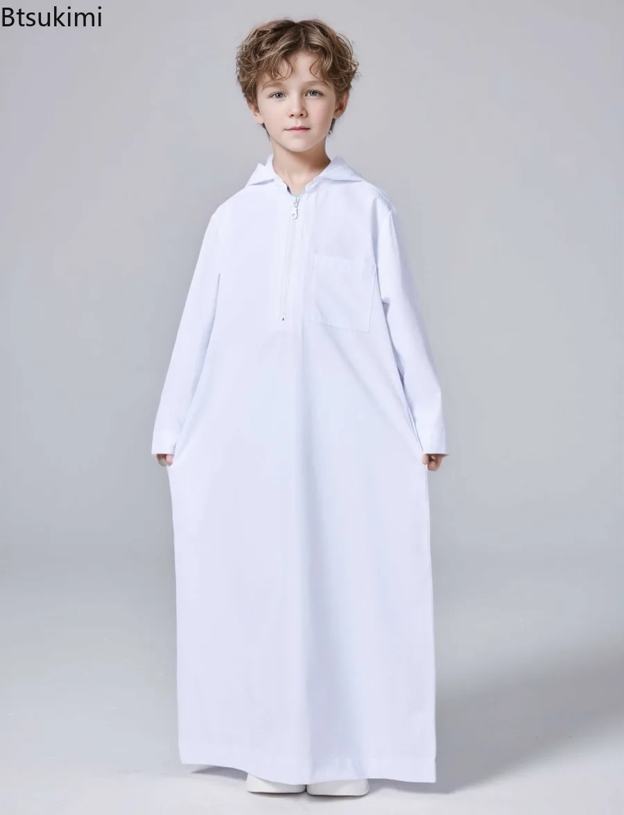 子供のためのラマダンのアバヤ,長袖のイスラム教徒のアバヤ,フード付きの服,カジュアルなエスニックスタイル,ジップシャツ,ロングドレス
