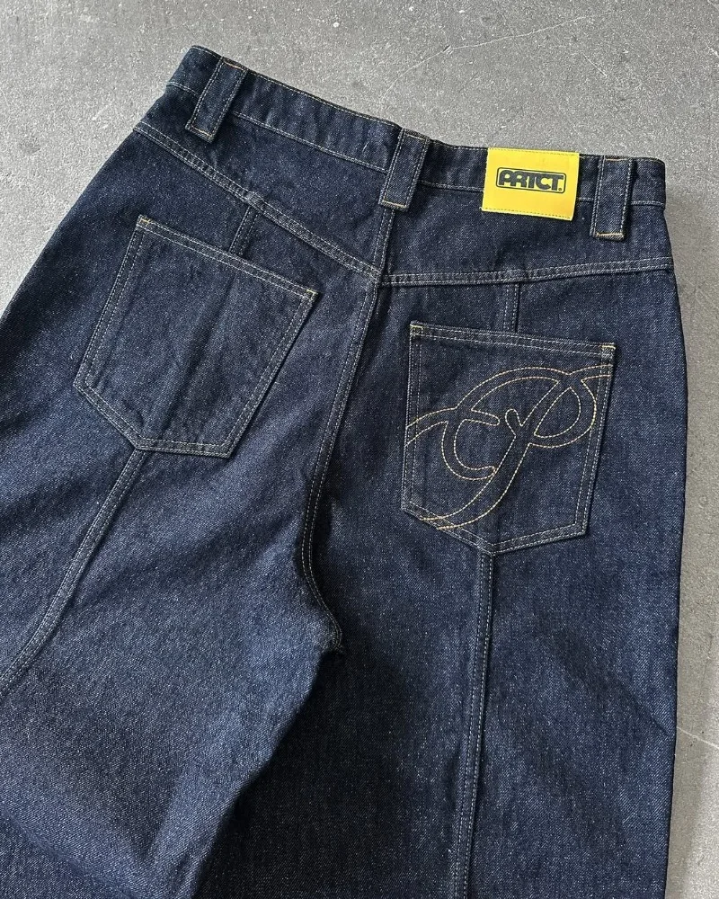 Ropa de Hip-hop de marca a la moda, pantalones vaqueros de gran tamaño Harajuku americanos de calle alta, pantalones de pierna ancha rectos bordados informales para hombre y mujer