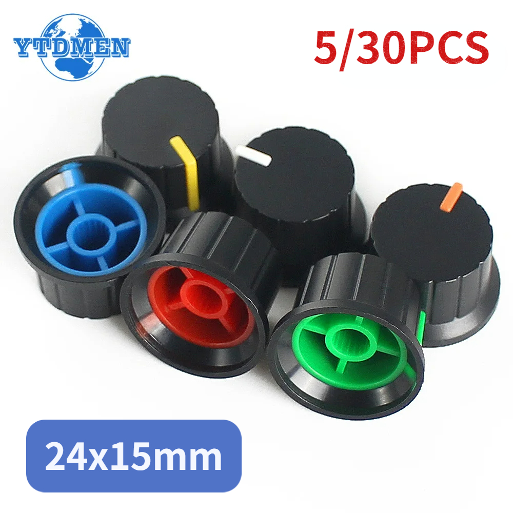 5-30 шт. колпачки переключателя 24x15 мм ручки потенциометра 6 мм регулировочная ручка диаметра желтые белые синие красные оранжевые зеленые электронные компоненты