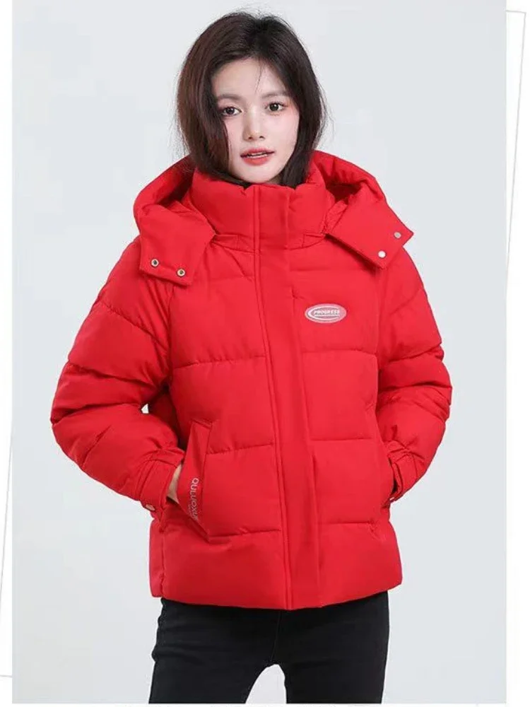 Mulheres coreano grosso quente para baixo algodão puffer jaqueta manga longa com capuz parka casaco de inverno bolsos sólido plus size solto casaco