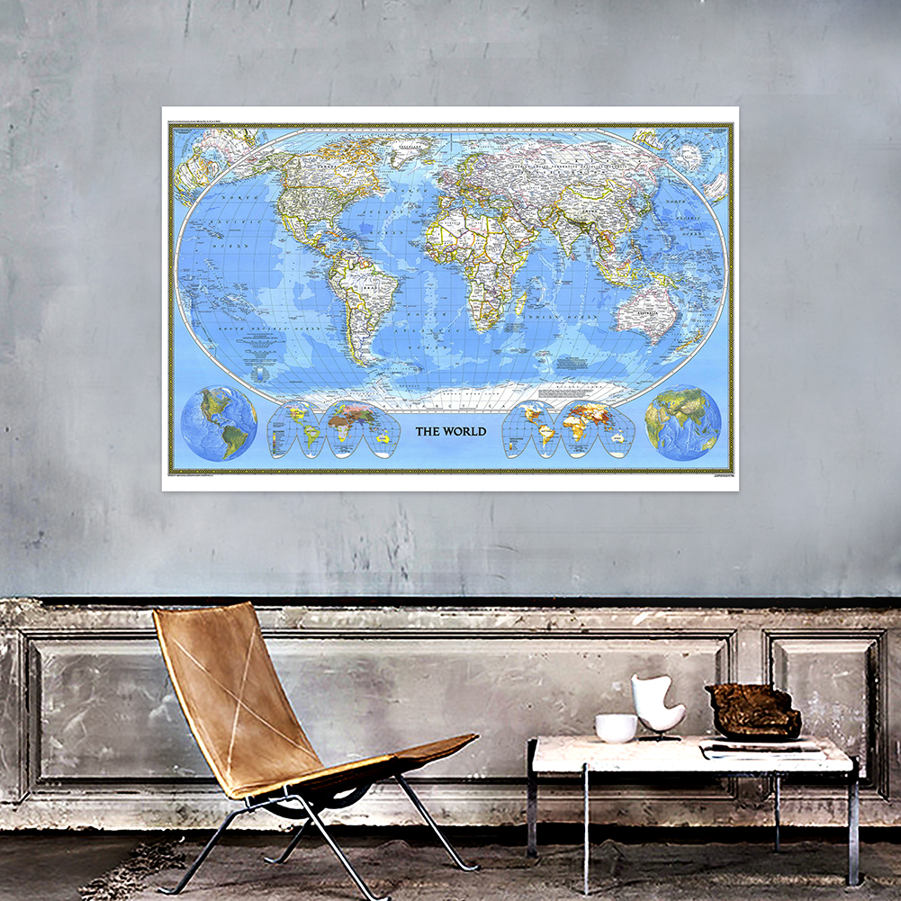 Mapa não tecido do mundo Poster, Cartaz detalhado, Decoração de parede, Papéis de parede, Material de escritório