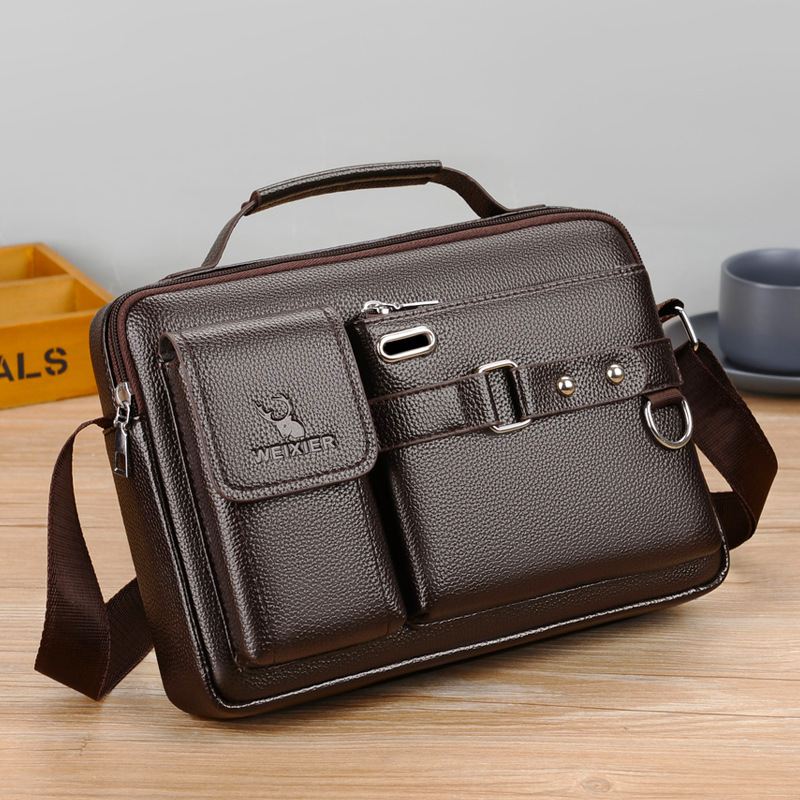 Bolso de hombro de piel sintética para hombre: se adapta a iPad de 10,4", bandolera de negocios y bolso cruzado de moda para el trabajo y los viajes