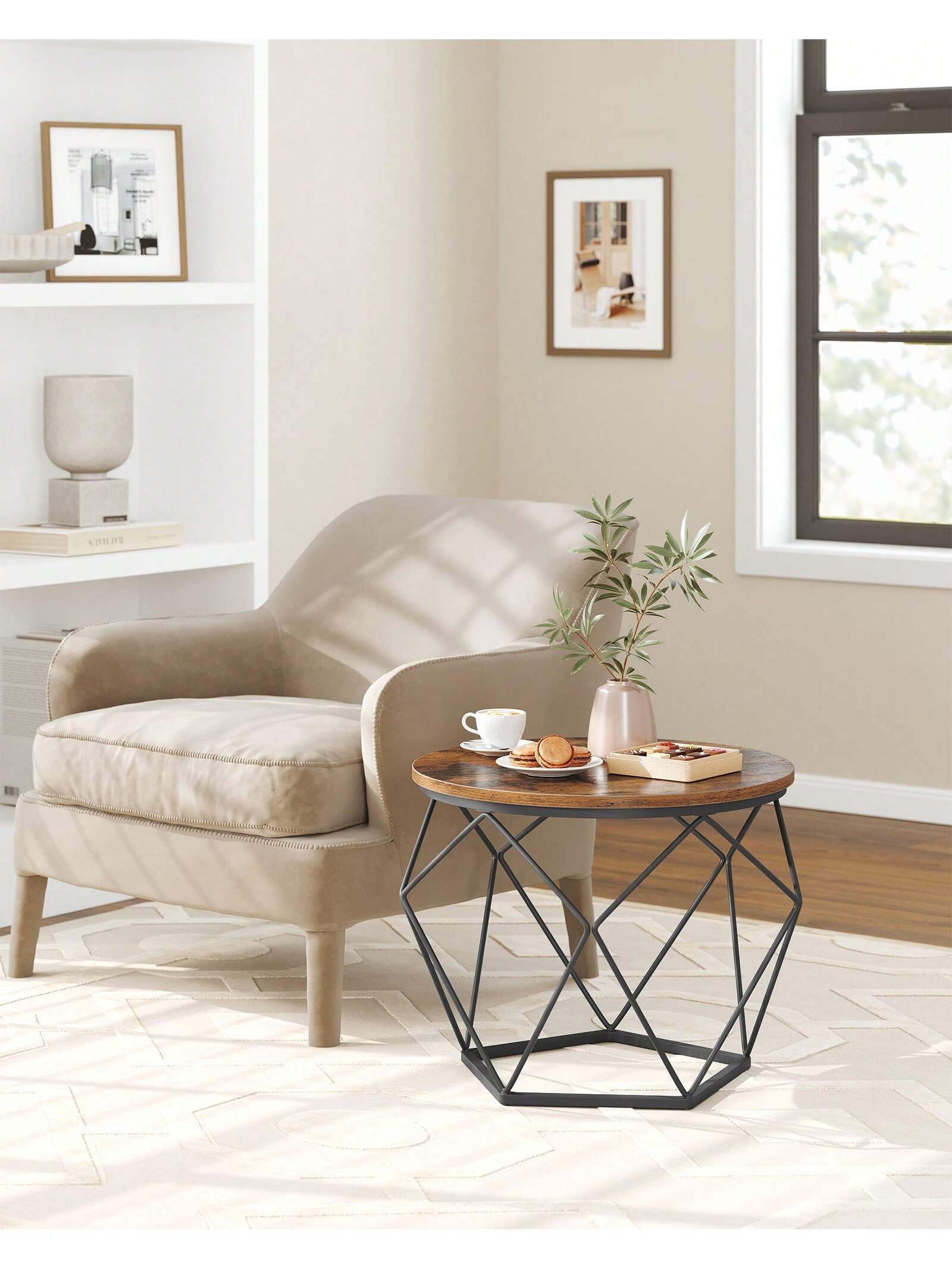 VASAGLE-Juego de 2 mesas de café, marco de acero robusto Ideal para sala de estar, dormitorio. Marrón rústico/negro