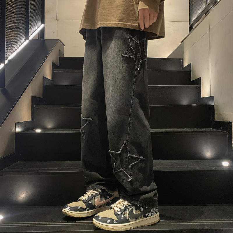 Pantalones vaqueros rectos informales con bordado de estrellas para hombre, estilo gótico neutro, pierna ancha, holgados, moda Hip-hop, ropa de calle juvenil, pantalones vaqueros Y2K