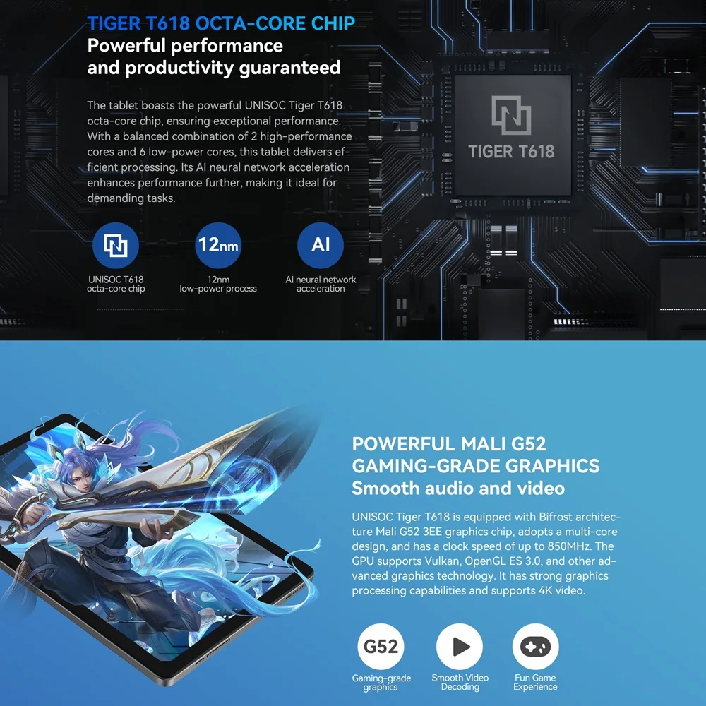 ALLDOCUBE iPlay 50 Tableta de 10,4 pulgadas 2K Actualización Android 14 6GB RAM 128GB ROM 6000mAh Tabletas