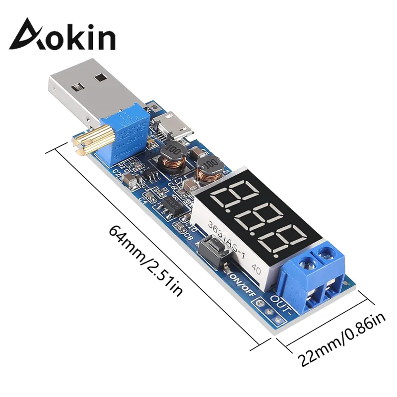 Aokin Micro USB 5V DC-DC convertidor Buck Boost módulo de fuente de alimentación reguladores de voltaje ajustables 3,5-12V a 1,2-24V