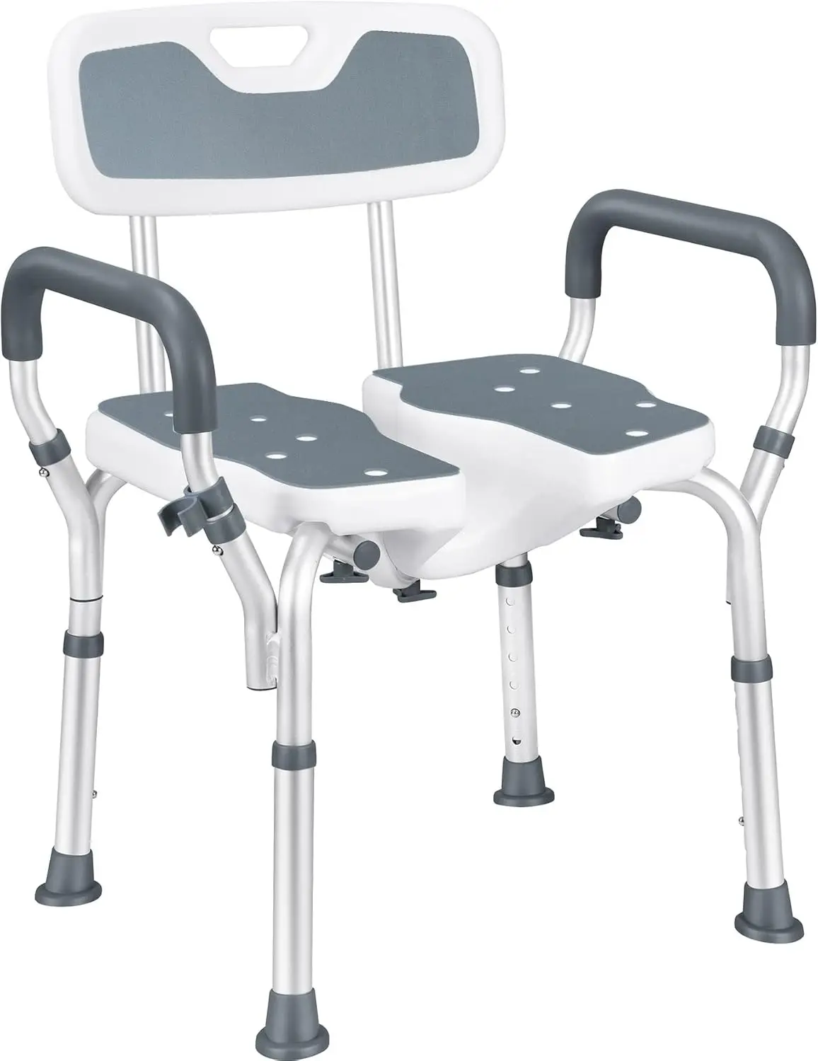 Shower Stool with Hygiene Cut-Out, 6 Height Adjustable Shower Chair with Backrest Armrests Load up to 180kg with Non-Slip
