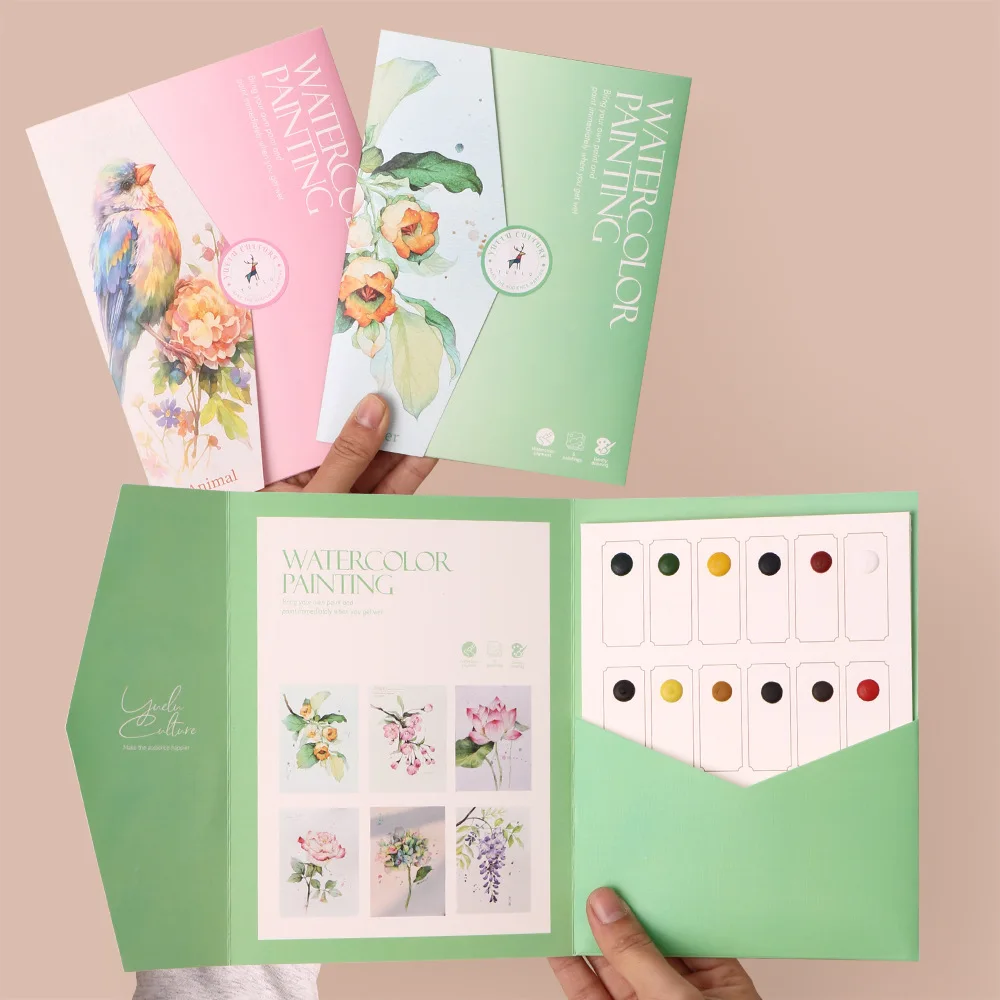 수채화 용지, 딥펜, 아트 페인팅 및 색칠용 안료를 포함한 6개의 창의적인 수채화 그림 세트