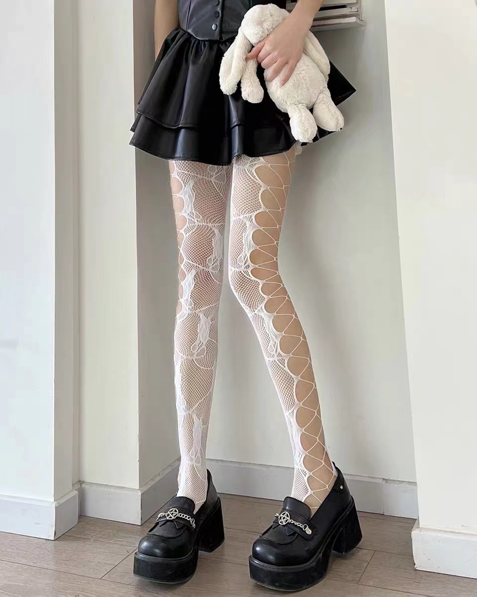 Netzstrümpfe für Damen, gemusterte Netzstrumpfhose mit hoher Taille, Netzstrumpfhose mit hohlem Blumenmuster