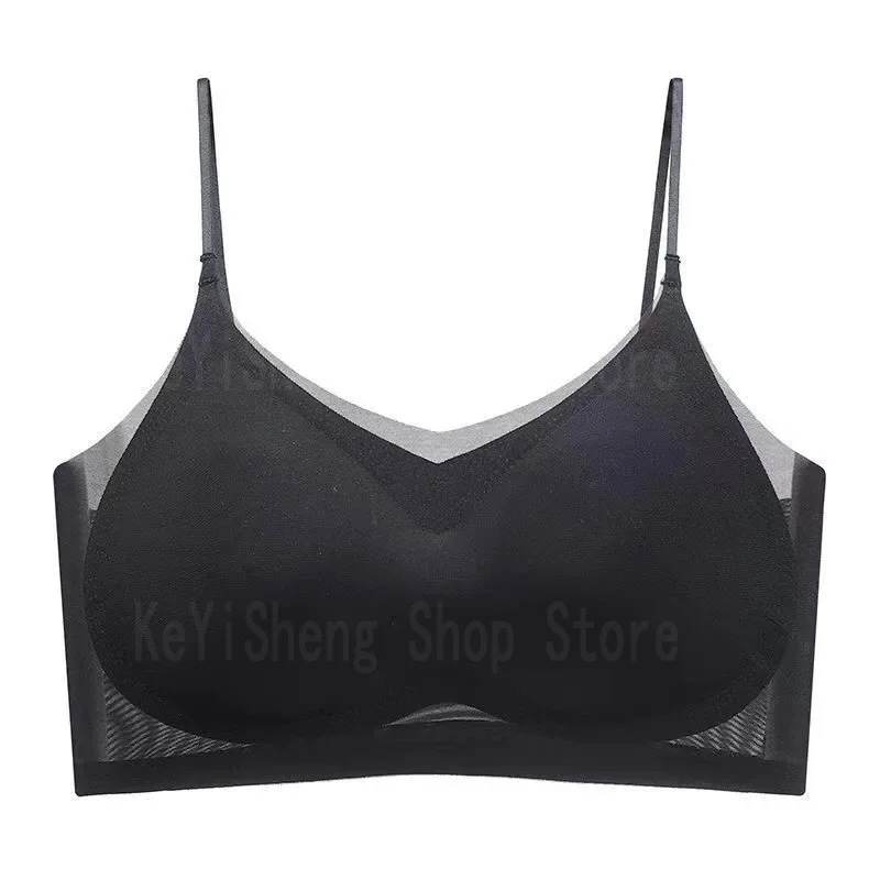 Sujetador de seda de hielo transpirable para mujer, lencería sin costuras con cuello halter en la espalda, sujetador envolvente, pechos pequeños, sexy y cómodo