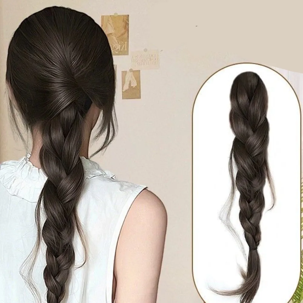 45cm wiredrawing rabo de peixe trança baixa amarrada peruca de rabo de cavalo sintético feminino preguiçoso temperamental tranças torcidas extensão de cabelo