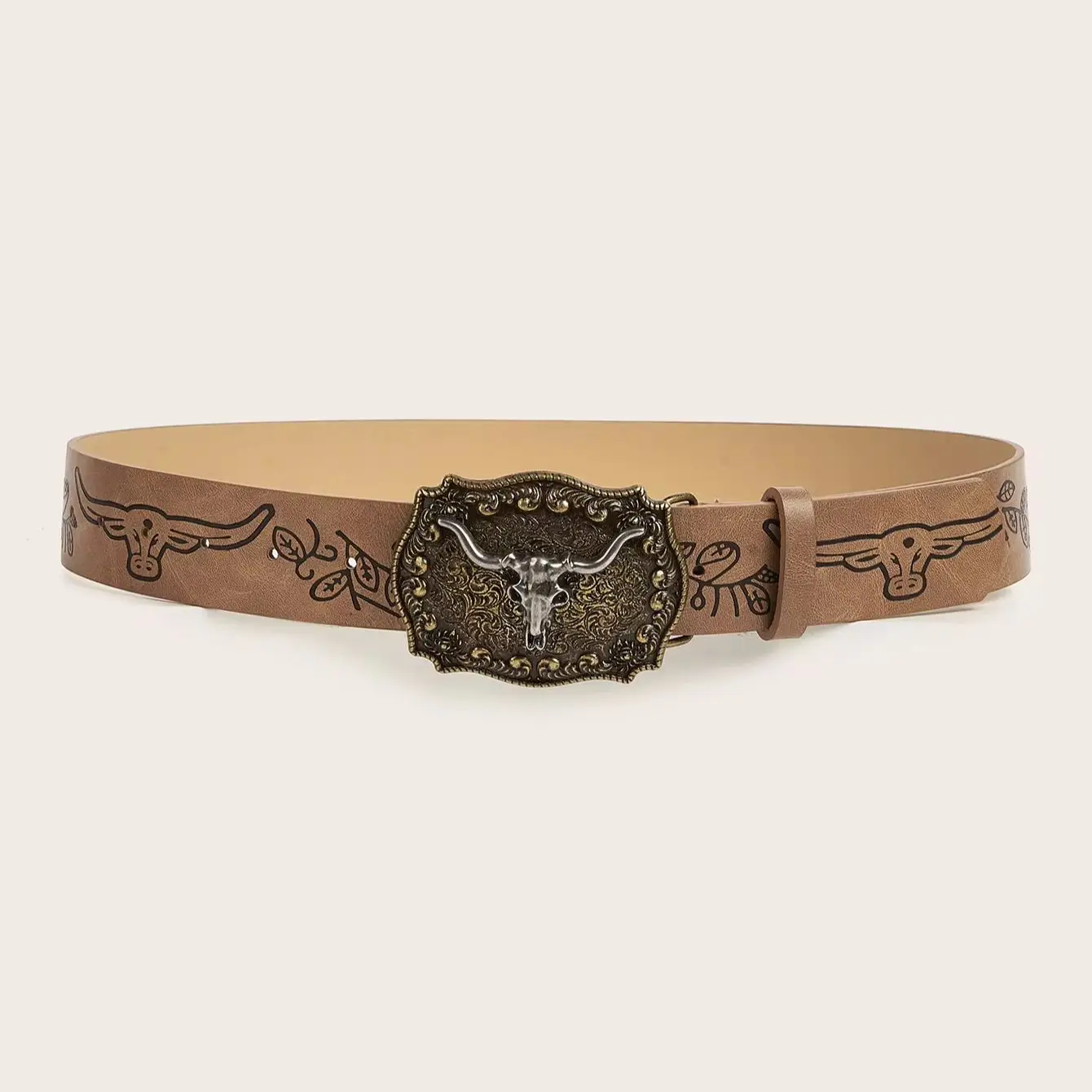 Cinturón estampado con hebilla de vaquero de viento de vaquero occidental vintage