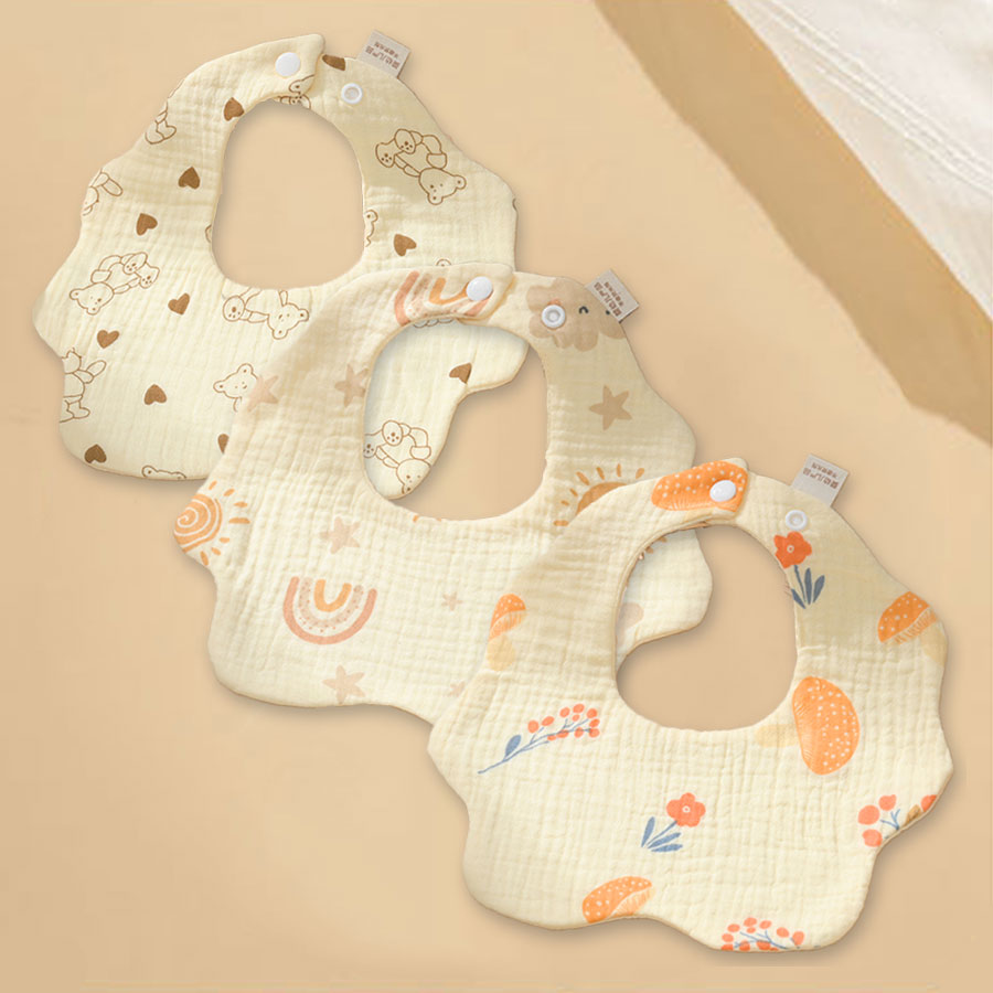 3-delig A-klasse puur katoenen gaas, ademend babyfopspeen, zomers zacht bloemblaadje, baby bedrukt speeksel kwijlen handdoek