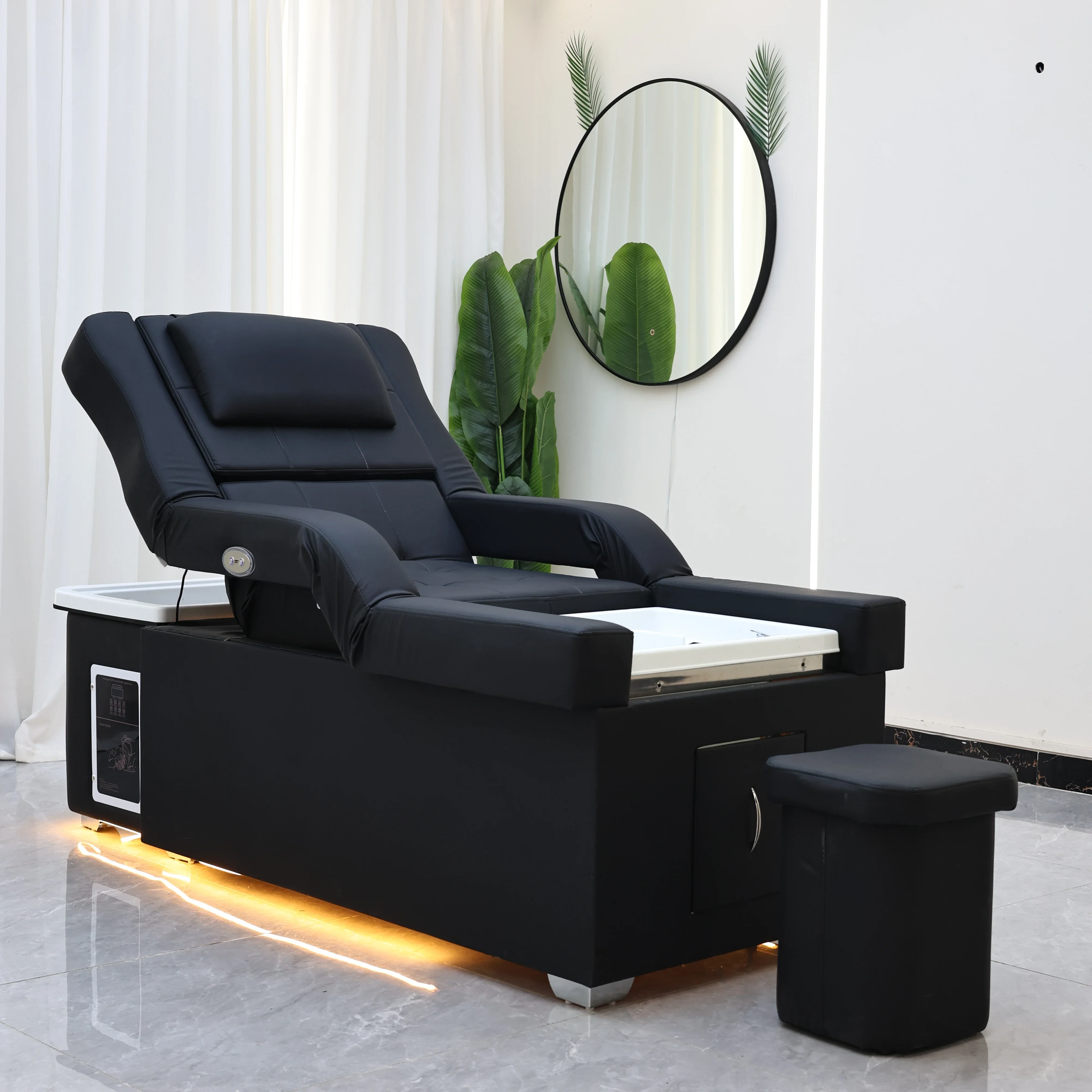XinSheng Lettino per shampoo elettrico con sollevamento regolabile Lettino da massaggio Lettino da massaggio SPA per salone all-in-one con lavabo per capelli e pediluvio