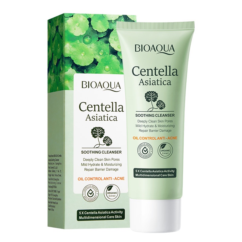 BIOAOUA Nutritivo Centella Asiatica Limpador Facial para Limpeza Profunda dos Poros e Calmante Cuidados com a Pele 100g
