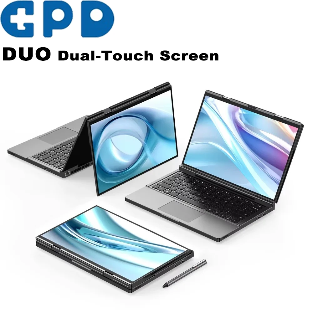 2025 New GPD DUO 13 Inch Dual Touch Screen AMD AI 9 HX 370 Processor 64GB RAM 2TB SSD Portable Business Laptop