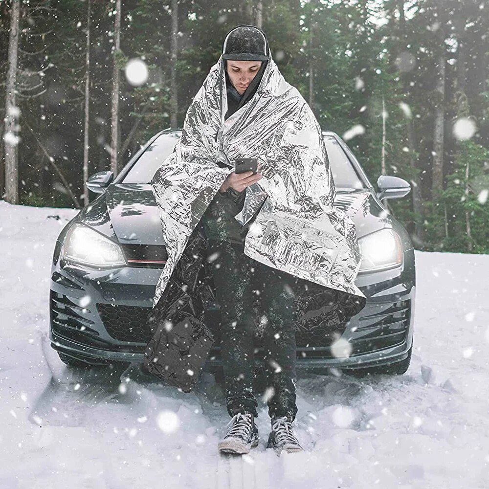 Cobertor de emergência de resgate de rinoceronte 1,6 * 2,1 m espaço mylar térmico para ao ar livre, caminhadas, cobertor de sobrevivência