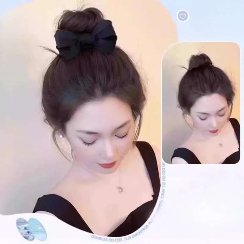 Synthetische Chignon Bowknot Ball Kopf Clip Haar Tasche Weibliche Simulation Haar Hohe Schädel Blume Knospe Kopf Perücke Stirnband
