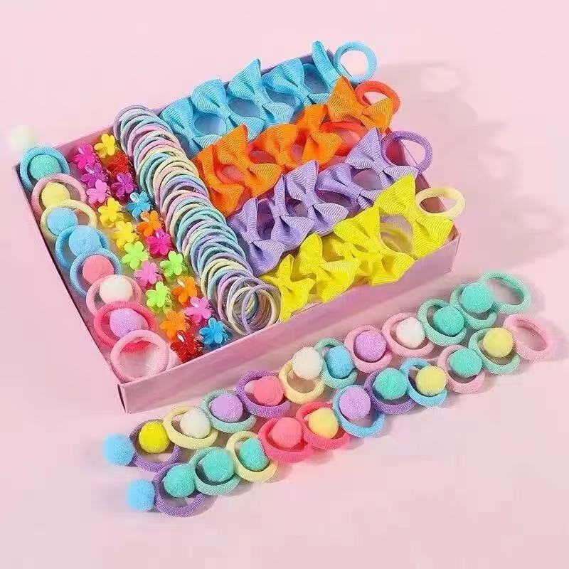 120 ชุดอุปกรณ์เสริมผมสําหรับสาวที่มีสีสัน Bowknot ผมวงเด็กผู้ถือหางม้าผมเด็กยางยืดหยุ่น