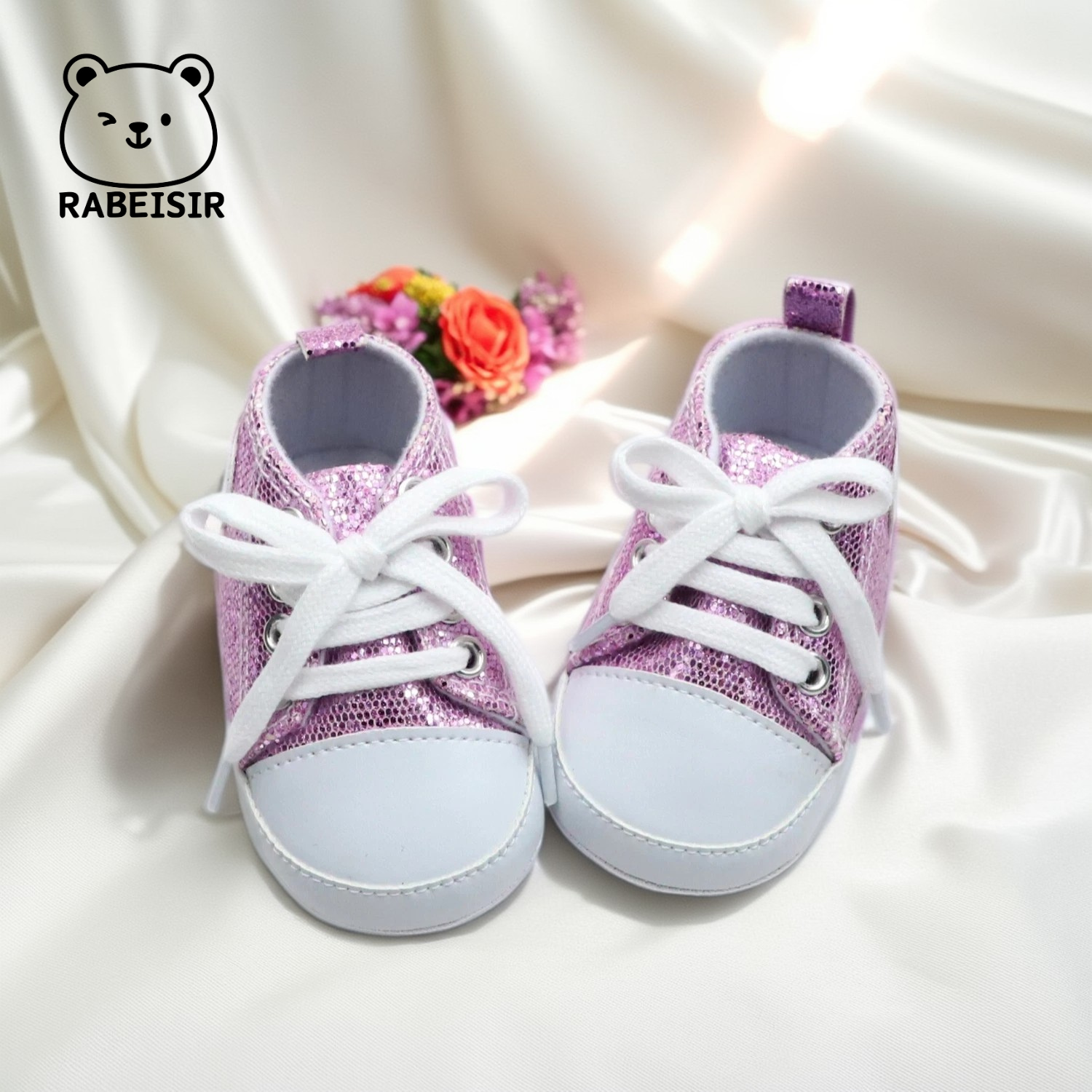 Men's and women's canvas shoes for infants aged 0-18 months, soft soled breathable anti slip sequin style