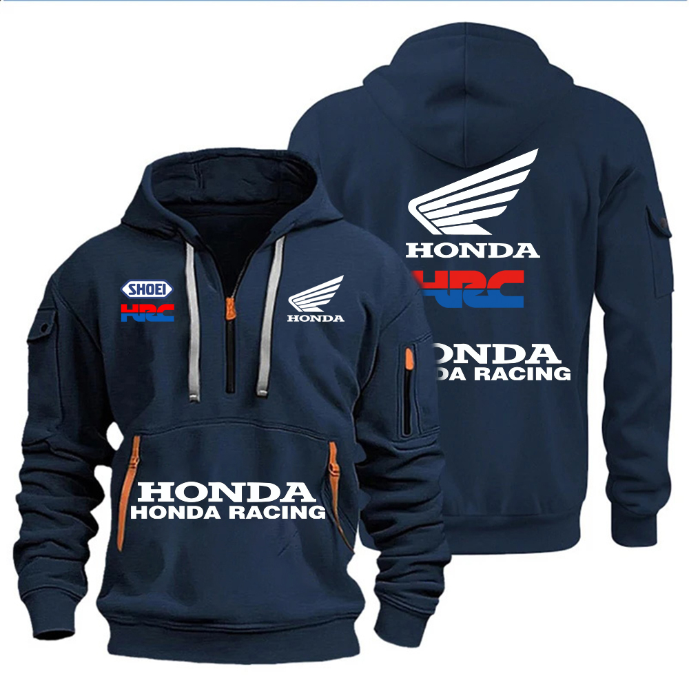 Roupas masculinas de outono e inverno da Honda Racing apresenta moletons com design com vários zíperes, roupas esportivas casuais e capuz solto