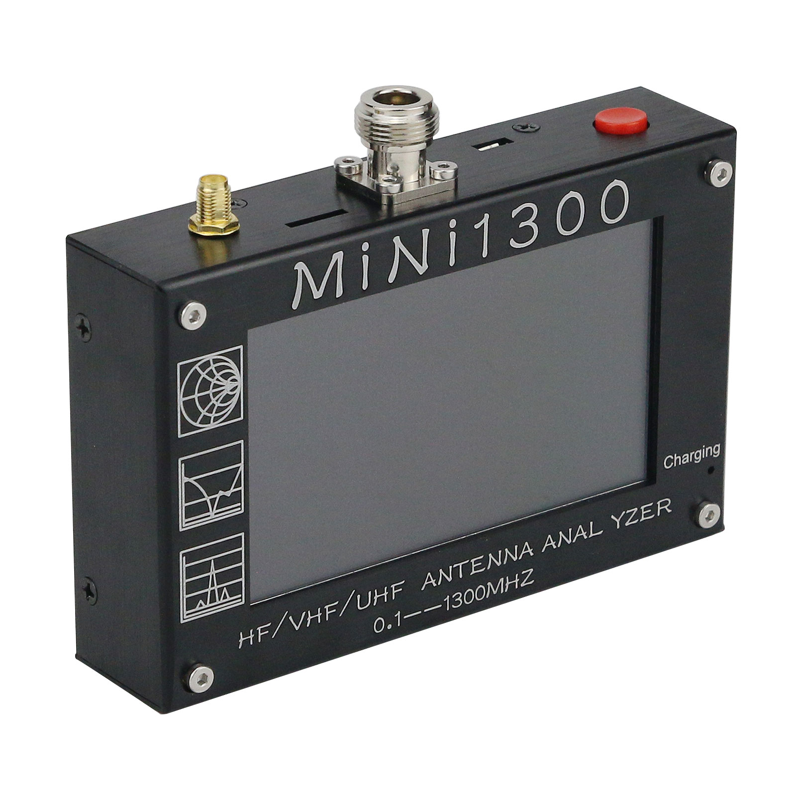 HamGeek Mini1300 0,1–1300 MHz HF/VHF/UHF-Antennenanalysator mit 4,3-Zoll-Touchscreen-Gehäuse aus Aluminiumlegierung