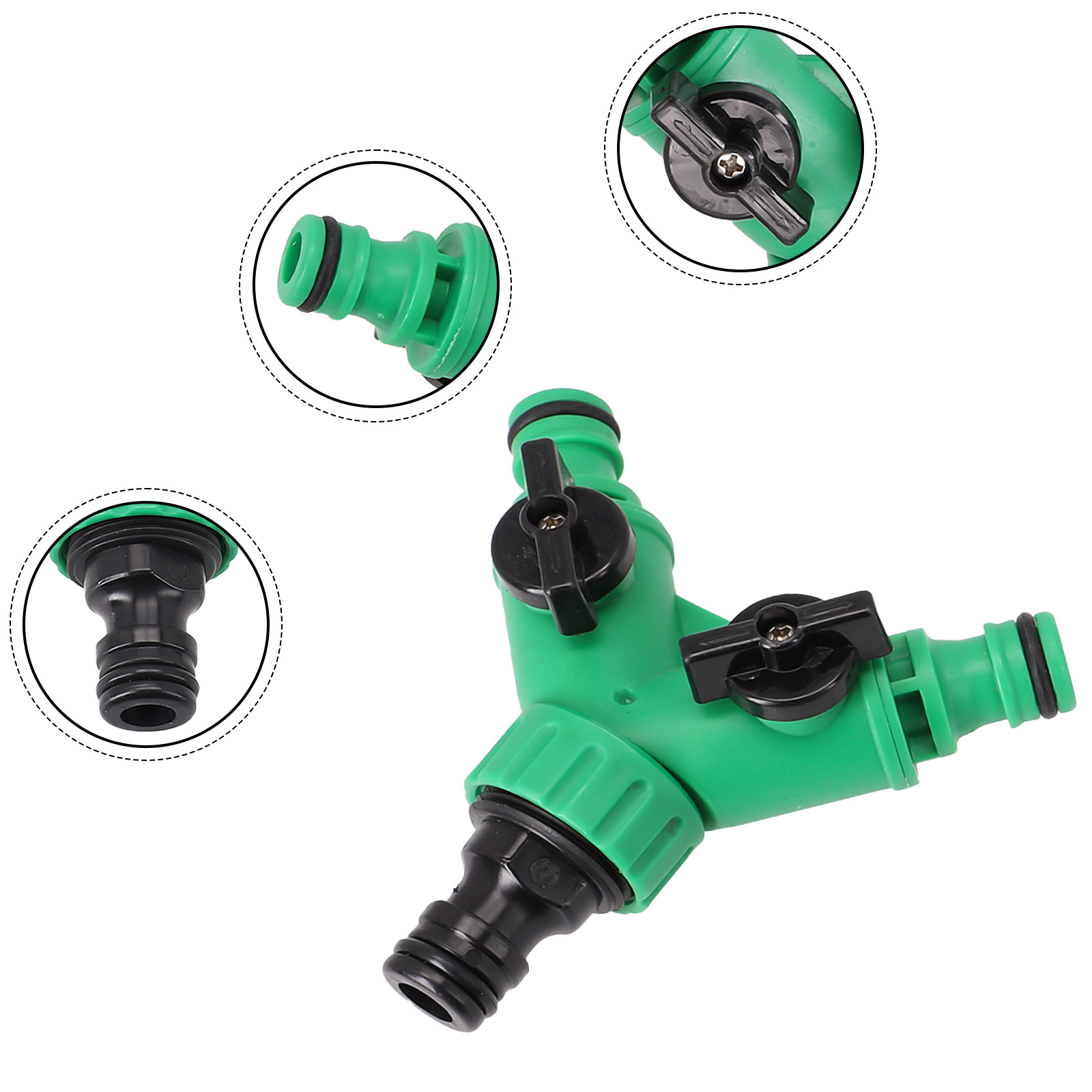 Conectores de tubulação de água de jardim de 2 vias, adaptador de tubo em forma de y, válvula divisora de mangueira, válvula de plástico de três vias com interruptor