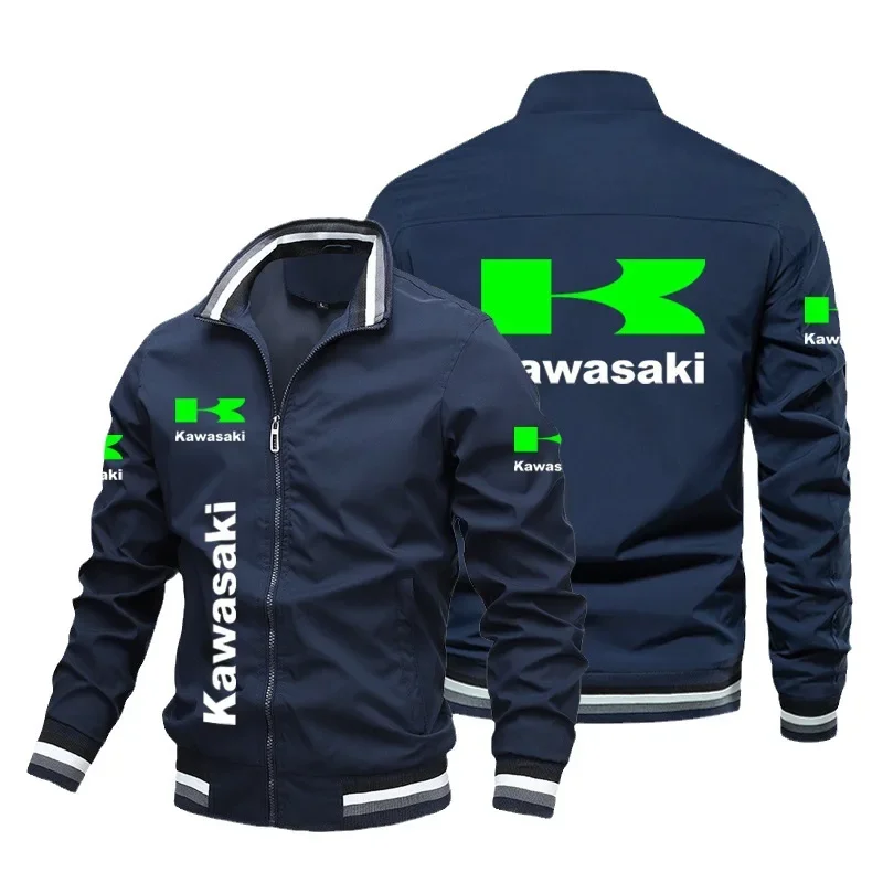 2024 jaqueta masculina kawasaki logotipo impresso jaqueta de corrida da motocicleta esportiva ao ar livre casual com zíper camisa jaqueta topos