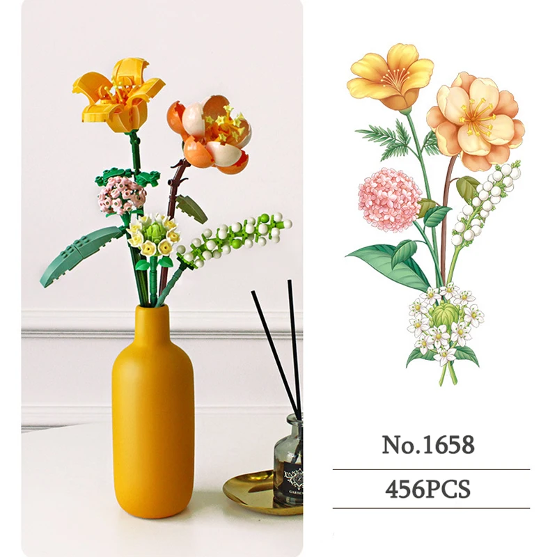 Hoa Hồng Mini Khối Xây Dựng Hoa Mô Phỏng Trồng Chậu Hoa 3D Mô Hình Trang Trí Nhà Tự Làm Trẻ Em Đồ Chơi Giáo Dục Cô Gái Tặng