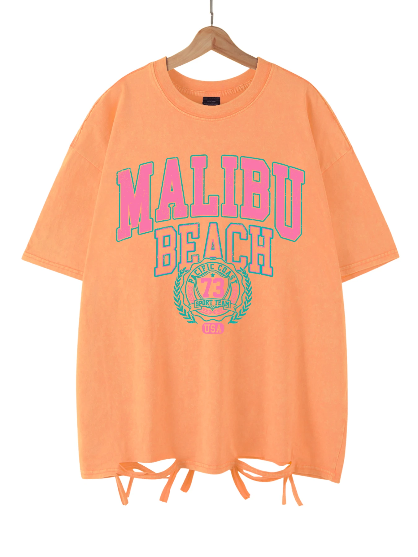 マリブビーチウォッシュ Tシャツ女性レタープリントコットン Tシャツ快適なクルーネックトップスカジュアル特大 Tシャツ女性服