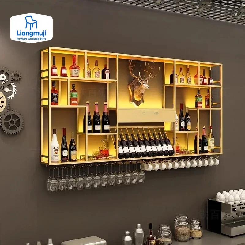 Bar Cabinet Wine Refrigerator Whiskey Showcase Nordic Hanging Drinks Wall Rack Metal Vitrinas Storage Shelves Bar Furniture