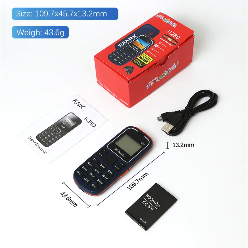MKTEL J1280 คุณลักษณะโทรศัพท์ Strong ไฟฉาย 1.44 "จอแสดงผล Dual SIM Dual Standby MP3 MP4 วิทยุบลูทูธ GPRS 600mAh แบตเตอรี่