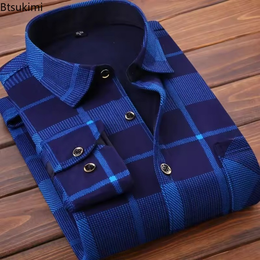 2025 herbst Winter Flanell Männer Langarm-shirt Plaid Warme Hemd Dicke Fleece Gefüttert Weiche Casual Flanell Warme Kleid Hemd Männlich