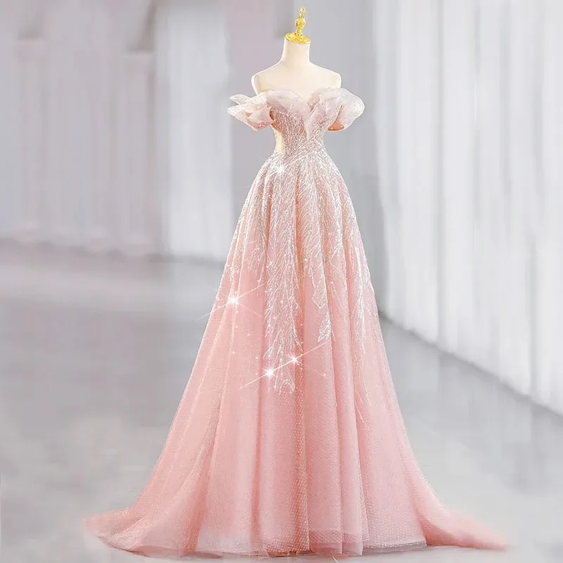 Vestido de noite feminino vestido de noite elegante vestidos de casamento contas rosa elegantes vestidos de festa femininos para ocasiões formais baile de formatura