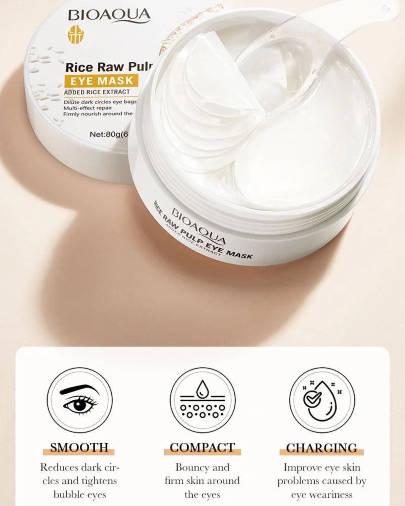 60pcs BIOAQUA Máscara de olho de polpa crua de arroz Anti olheiras Sacos de olhos Removedor de hidratação reafirmante