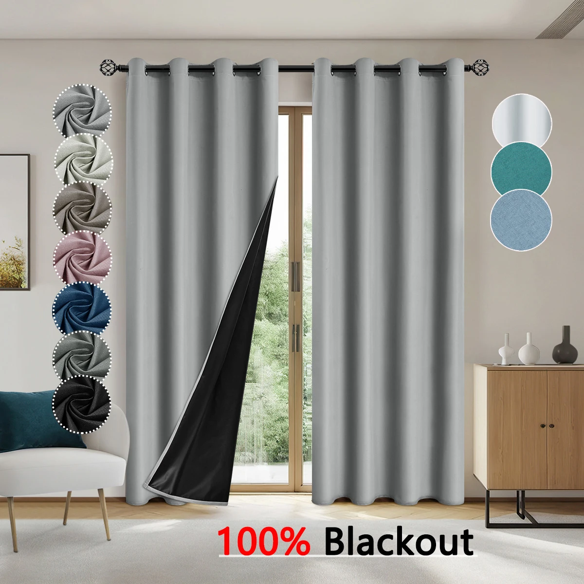 Tenda oscurante moderna al 100% da 2 pezzi con fodera rivestita, finestre solide per camera da letto, soggiorno, sala da pranzo, decorazioni per la casa