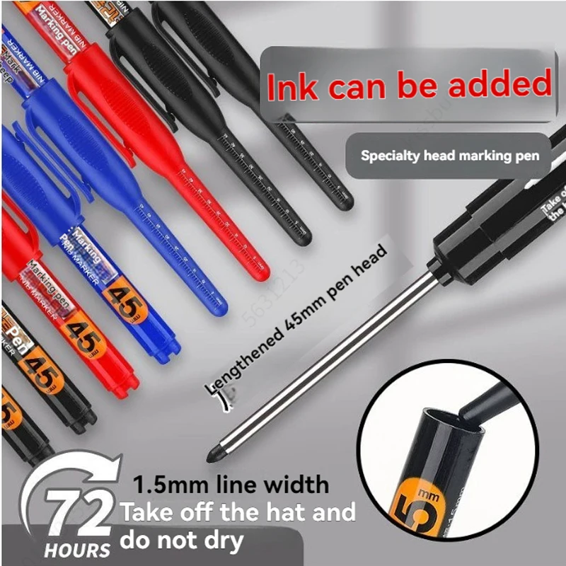Lot 45mm Waterproof Long Head Nib Deep Hole Markers Pen Tile Carpenter Pen Multi-purpose for Woodworking Black/White/Red Ink